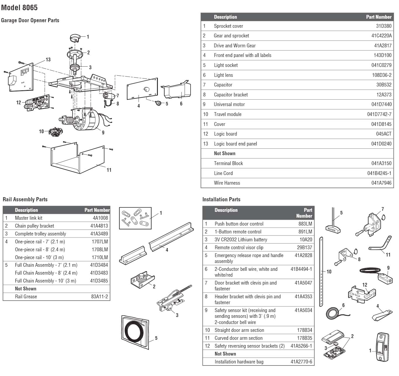 LiftMaster 8065 Garage Door Opener Parts Diagram and List