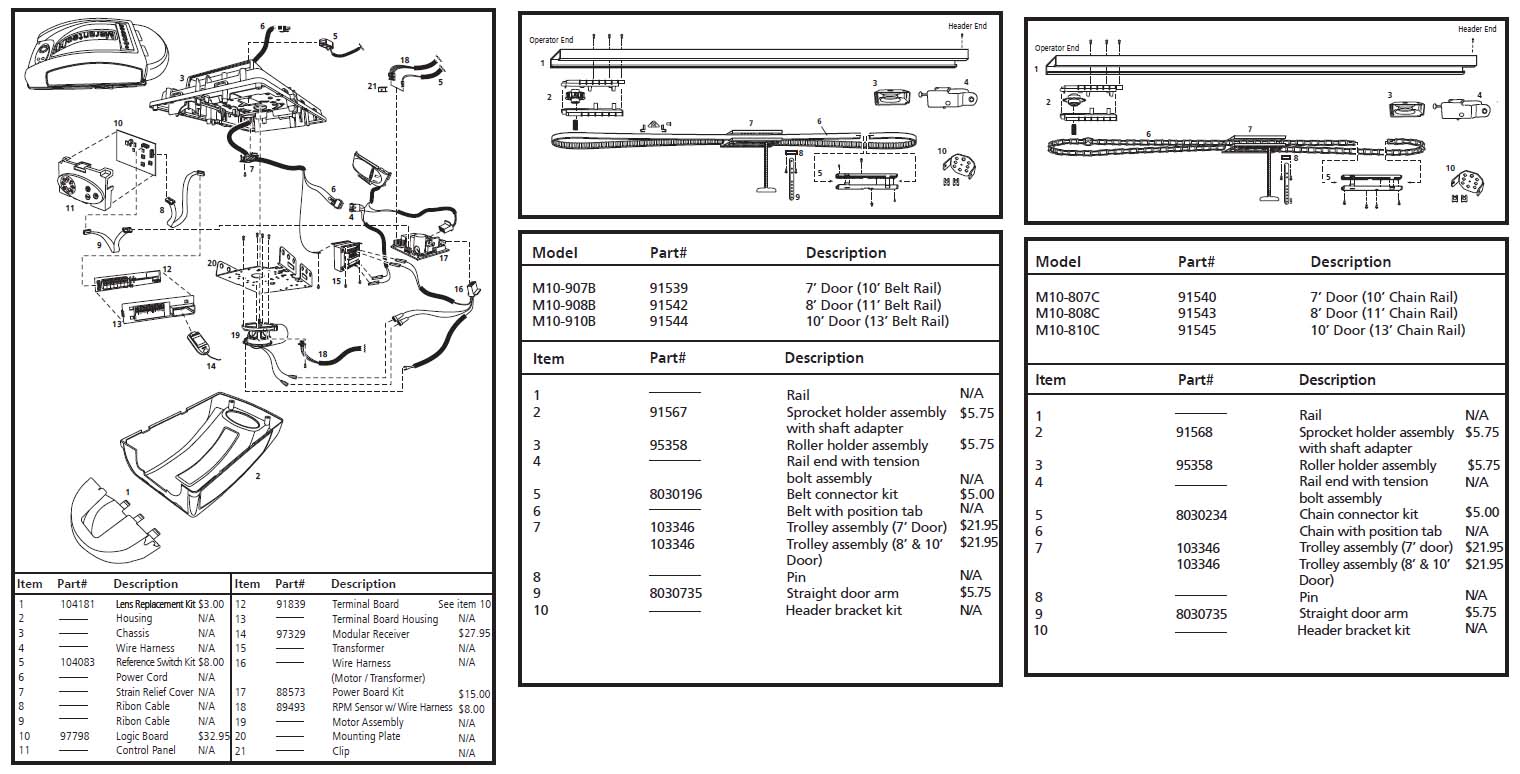 Marantec M4500e Garage Door Opener Parts Diagram and List
